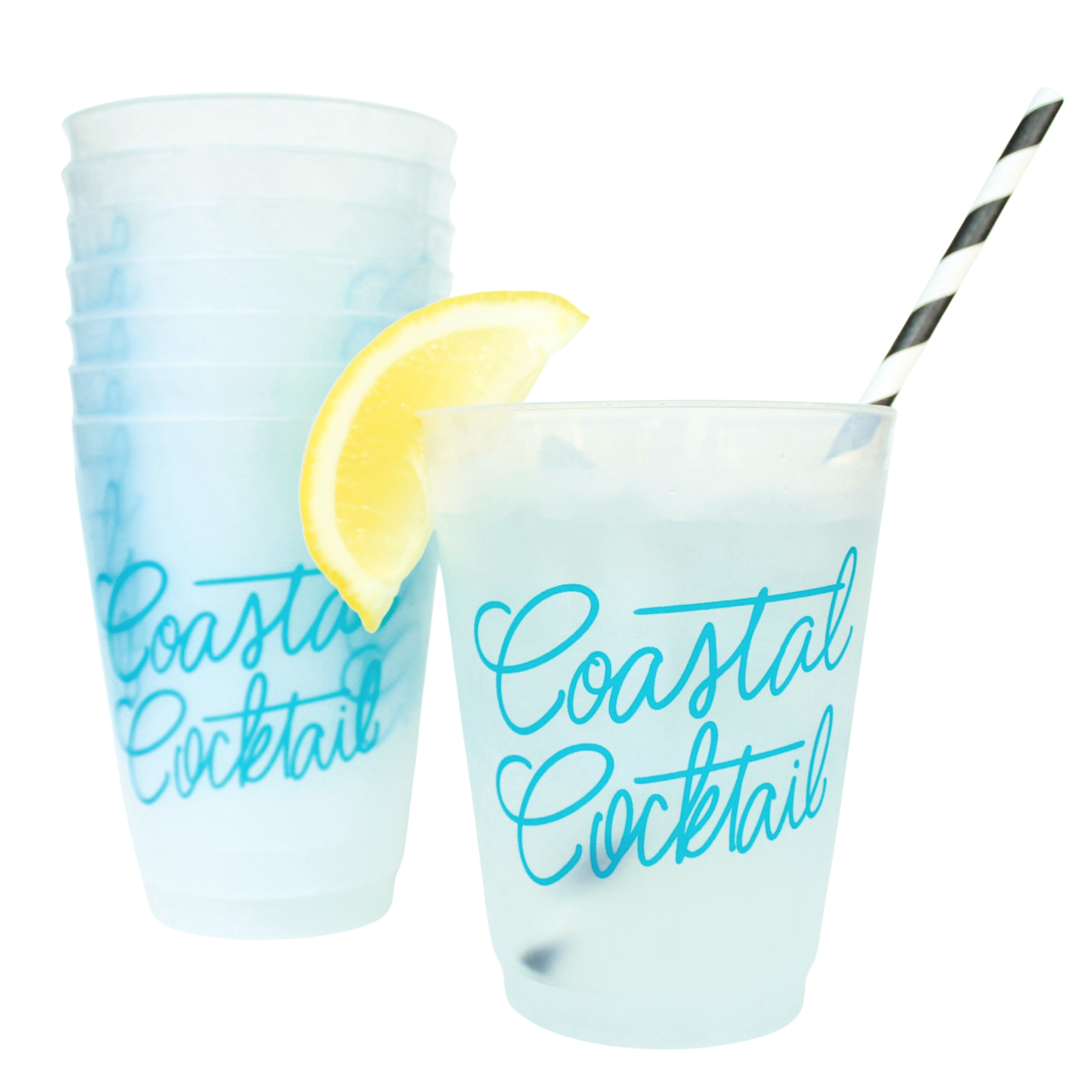 Coastal Cocktail Party Cups, Set of Eight 16 Ounce Plastic Cups